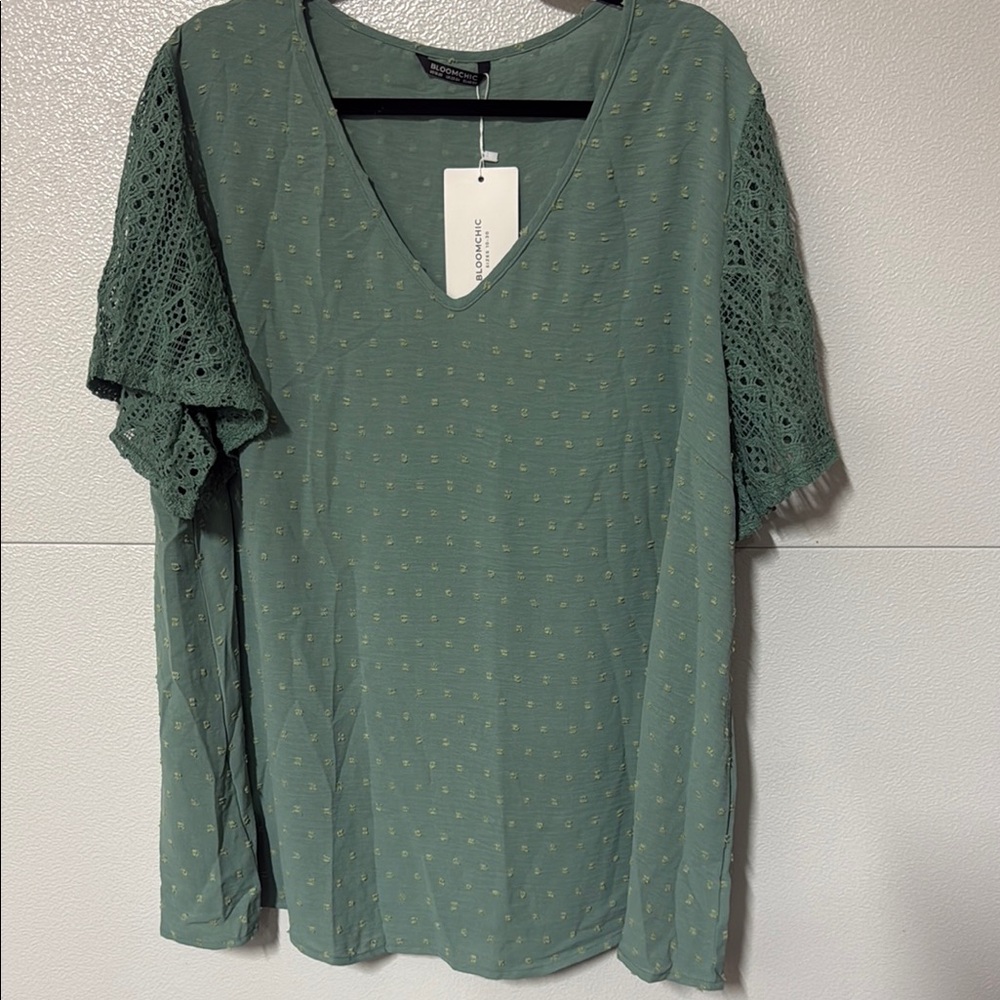 BloomChic Green Ruffled Flutter Sleeve Top